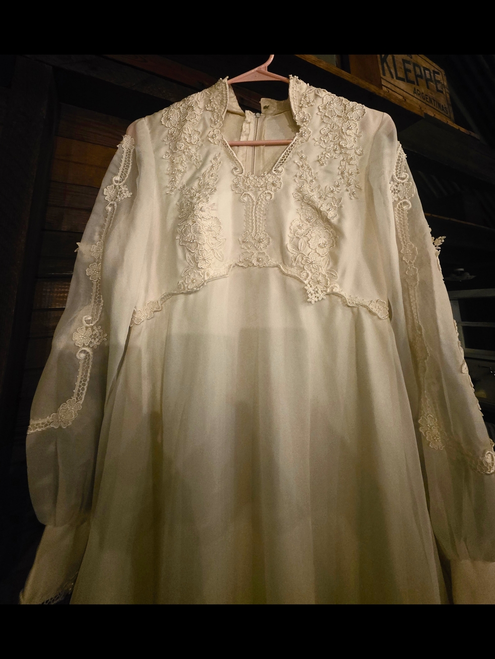Vintage Ivory Beaded Lace And Satin Long Sleeve Women's Dress - Picture 1 of 8